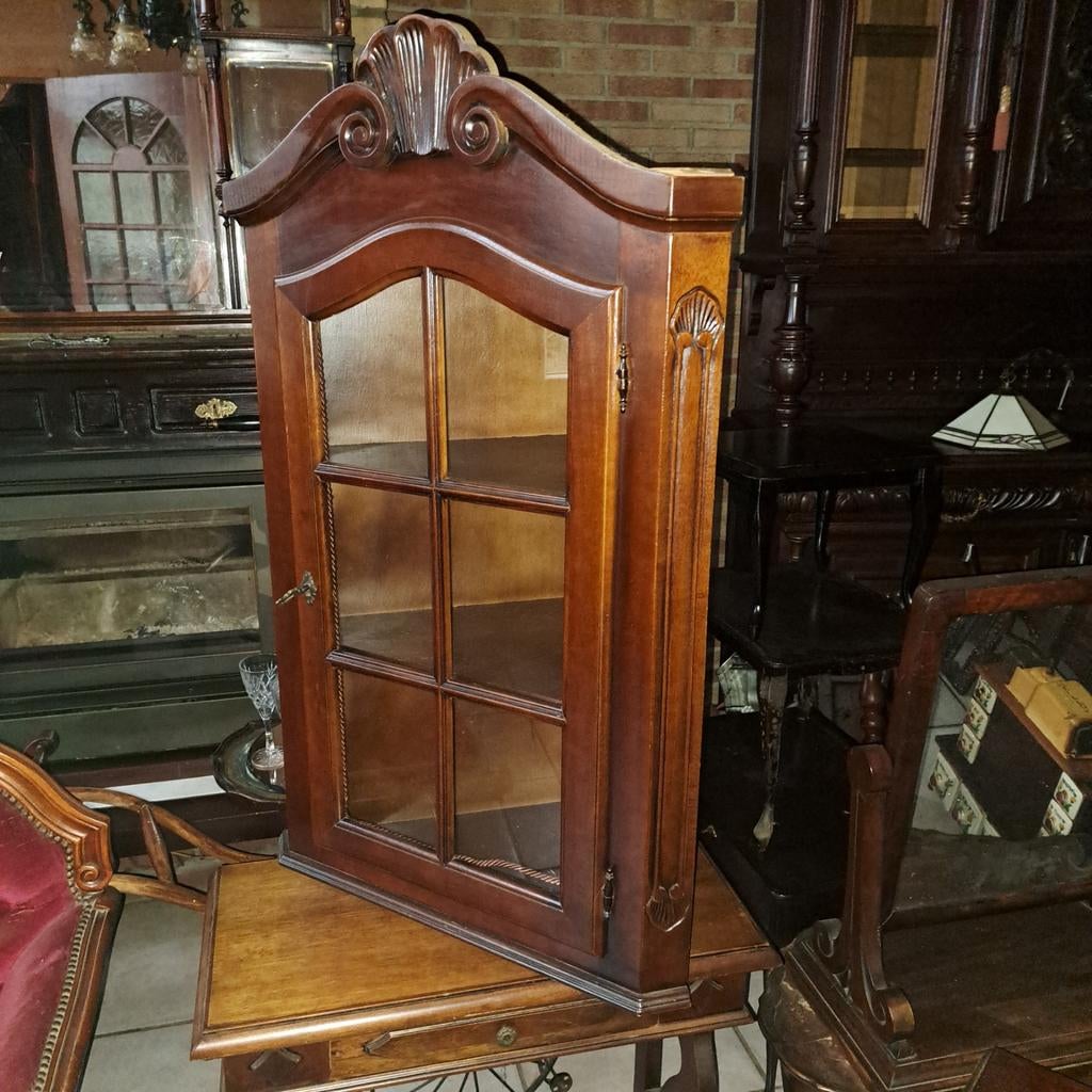 Antiek Houten Hoek Kastje met Glazen Deur, Antiek en Kunst, Antiek | Meubels | Kasten, Ophalen of Verzenden