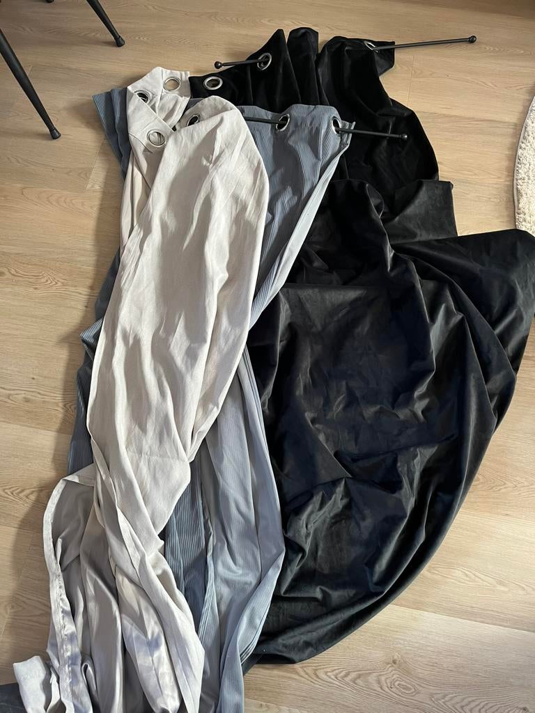 3 gordijnen en 2 roedes, Ophalen, 200 cm of meer, Grijs, 150 tot 200 cm