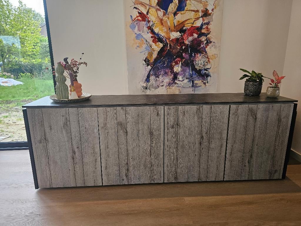 Dressoir kast - Industrieel Wandmeubel 250cm, Met deur(en), Modern Industrieel, Zo goed als nieuw, 200 cm of meer