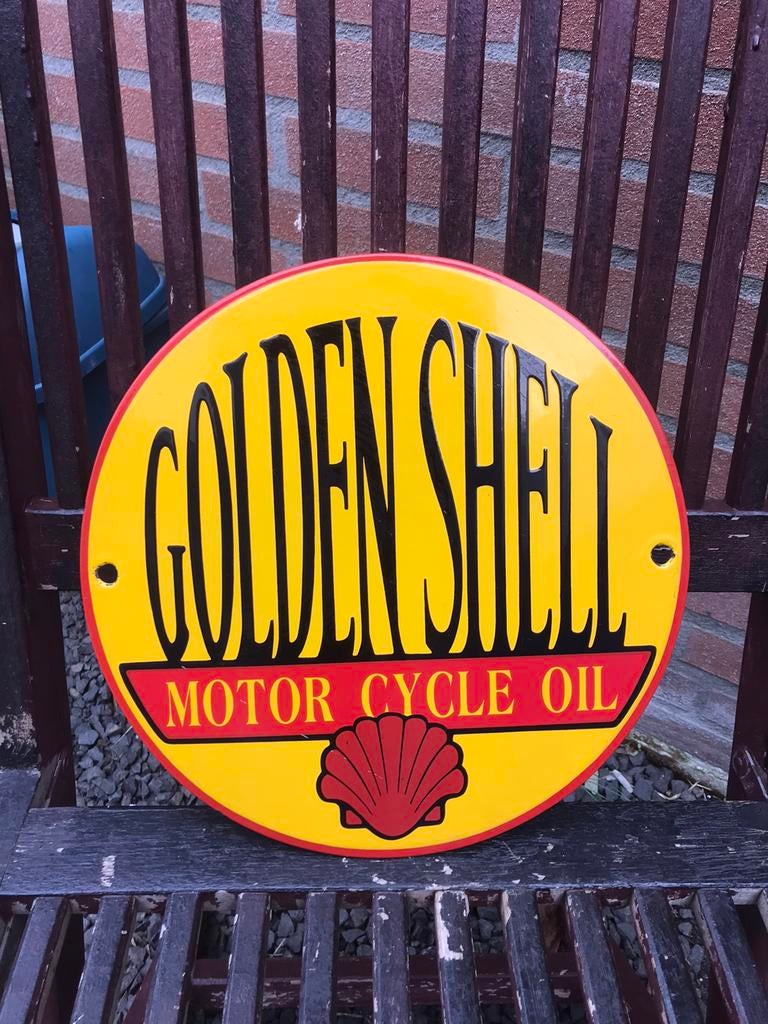 Golden Shell emaille reclamebord, Ophalen of Verzenden, Gebruikt, Reclamebord