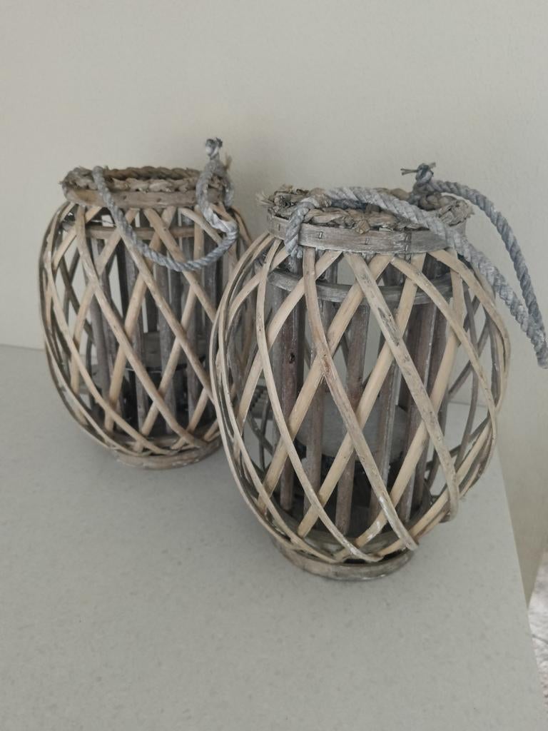 Set van 2 bamboe windlichten voor kaarsen, Ophalen of Verzenden, Zo goed als nieuw, Bruin, Hout