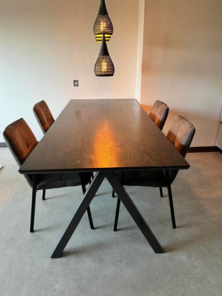 Eettafel met 4 stoelen, Ophalen, 200 cm of meer, 50 tot 100 cm, Zo goed als nieuw