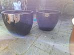 Zwarte geglazuurde buiten bloempotten (2 stuks), Tuin en Terras, Gebruikt, Rond, Minder dan 40 cm, Ophalen