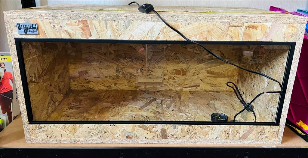 OSB Terrarium 80x40x40 met fitting/temp/hygrometr (z.g.a.n.), Ophalen, Nieuw