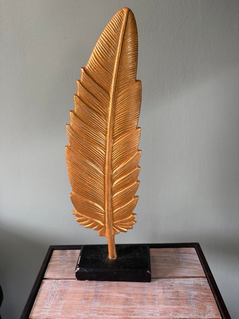 Raam decoratie, gouden veer op poot, Huis en Inrichting, Woonaccessoires | Overige, Ophalen of Verzenden, Gebruikt, Goud, Modern