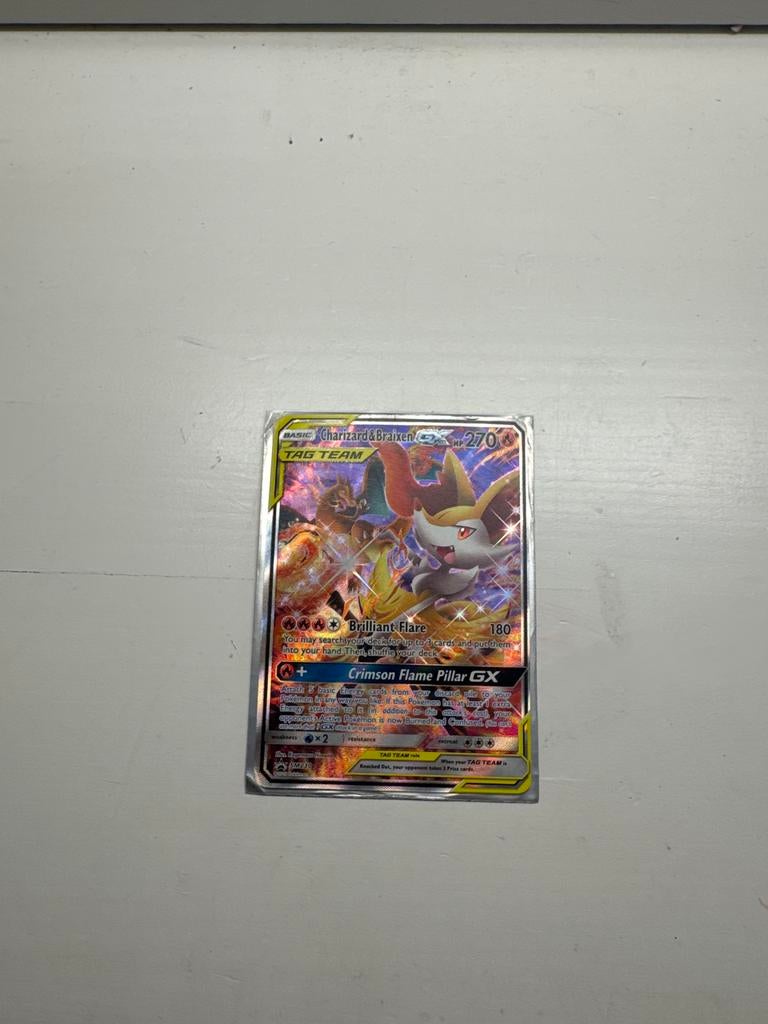 Charizard & Braixen GX Promo Pokémon Kaart, Ophalen of Verzenden, Zo goed als nieuw, Losse kaart, Foil