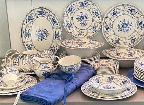 Johnson Bros - Indies, borden/servies, creme/blauw, gaaf, Verzenden