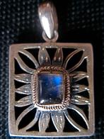 Zilveren 925 zilver kettinghanger open rechthoek labradoriet, Overige kleuren, Verzenden, Nieuw, Met edelsteen