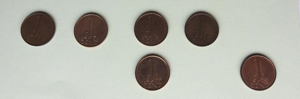 6 centen jaren 70, Postzegels en Munten, Verzenden, Koningin Juliana, 1 cent, Setje