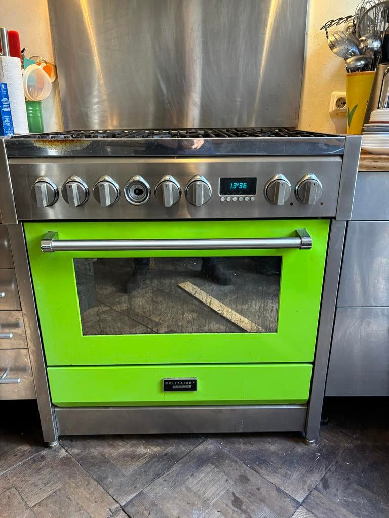 Solitair 5-pits RVS gasfornuis met oven - Groen (defect), Ophalen, Gas, Niet werkend, Vrijstaand