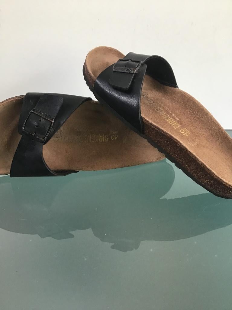 Birkenstock 40 Madrid zwarte slippers | Gratis verzenden, Kleding | Dames, Schoenen, Slippers, Verzenden, Zwart, Zo goed als nieuw
