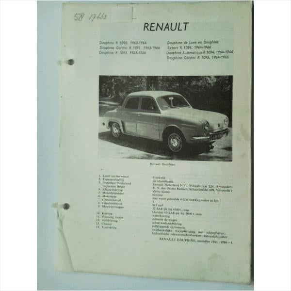 Renault Dauphine Gordini Vraagbaak losbladig 1963-1966 #1 Ne, Boeken, Auto's | Boeken, Ophalen of Verzenden, Gelezen, Renault