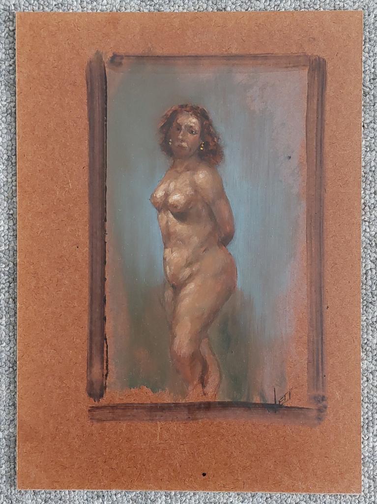 Schilderijtje/ Studie van Staand Naakt - Olieverf, Antiek en Kunst, Ophalen of Verzenden