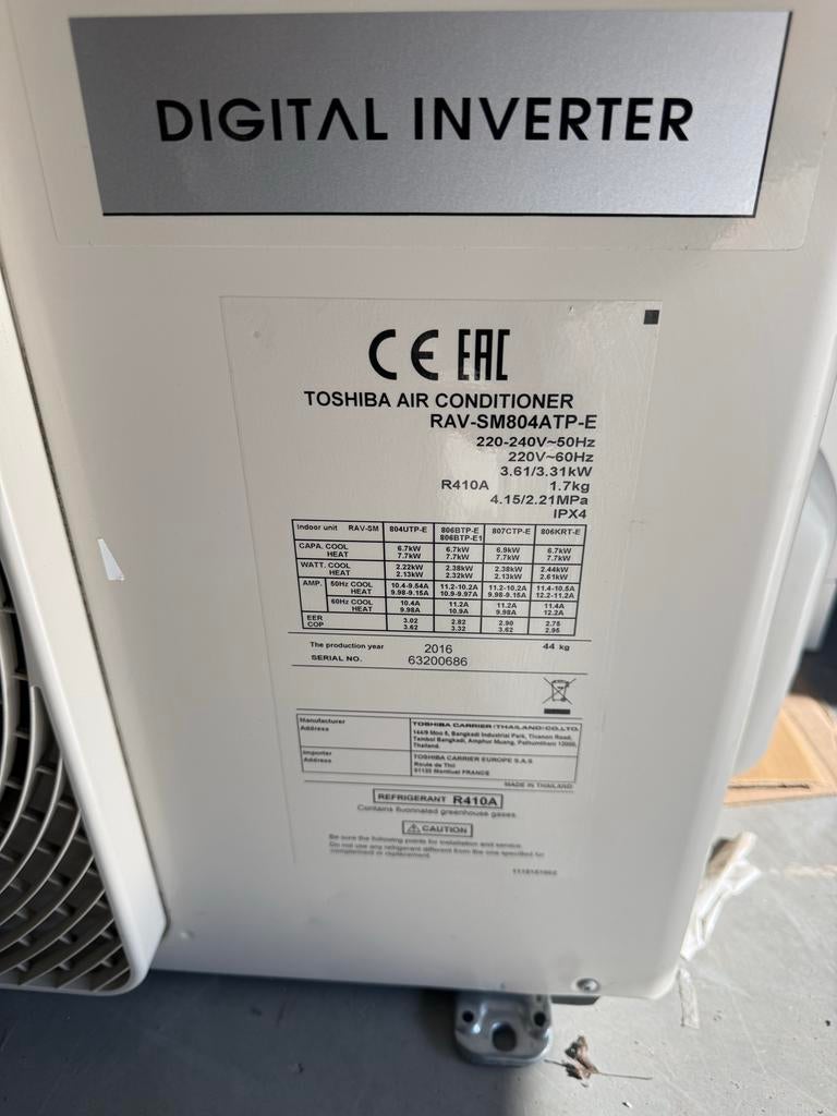 Toshiba Airco RAV-SM804AT-E - 2016 model, Ophalen, Gebruikt, 3 snelheden of meer, Energieklasse A of zuiniger