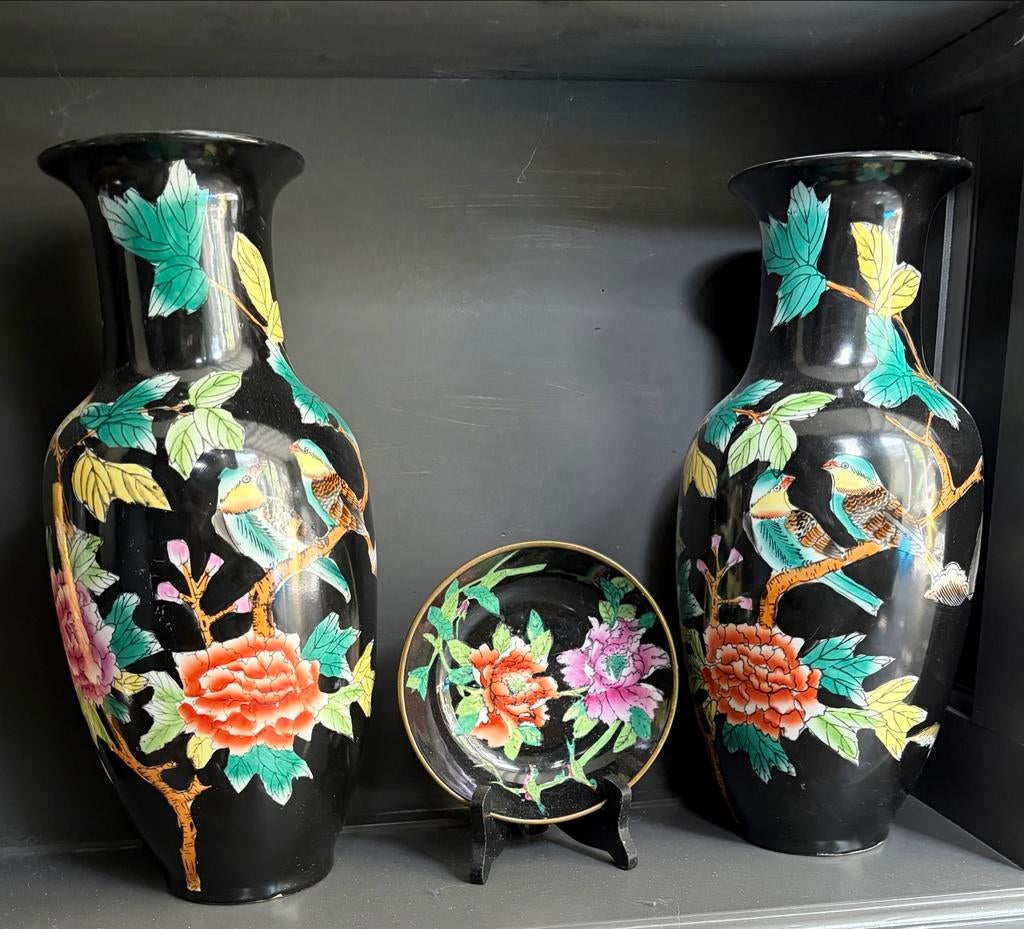 Chinese vazen en sierbord, Huis en Inrichting, Woonaccessoires | Vazen, Overige kleuren, Ophalen of Verzenden, Minder dan 50 cm