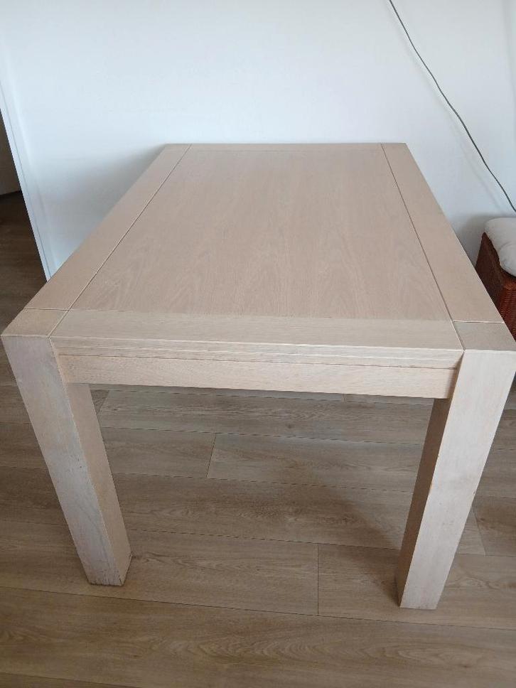 Uitschuifbare massief blank eiken eettafel., Huis en Inrichting, Tafels | Eettafels, Zo goed als nieuw, 50 tot 100 cm, 100 tot 150 cm