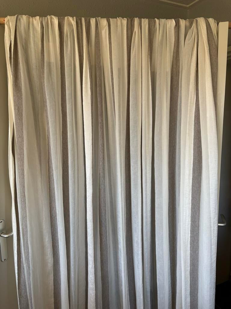 Inbetween gordijnen - Crème/Grijs gestreept, Ophalen, Gebruikt, 200 cm of meer, 150 tot 200 cm