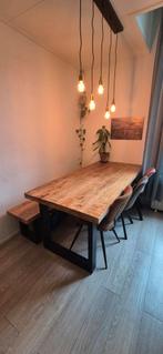 Mangohouten Tafel 200x90 + Bankje - Zo Goed Als Nieuw!, Huis en Inrichting, Tafels | Eettafels, Ophalen, 200 cm of meer, Imdustrieel