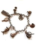 Japanse zilveren bedelarmband met 9 bedels (8062), Ophalen, Zo goed als nieuw, Zilver, Zilver