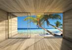 Strand 3D palmbomen fotobehang, Div. afm. * Fotobehang4you, Verzenden, Strand, Palmboom, 3D