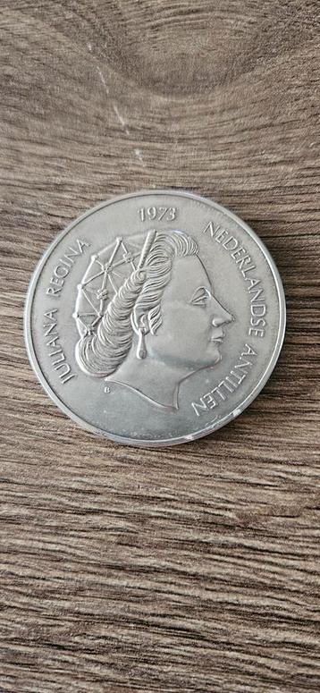 Zilveren 25 gulden 1973 Nederlandse Antillen postkoets FDC  beschikbaar voor biedingen