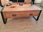 Teakhouten salontafel met industriële look, Huis en Inrichting, Tafels | Salontafels, Ophalen, 100 tot 150 cm, 50 tot 100 cm, Zo goed als nieuw