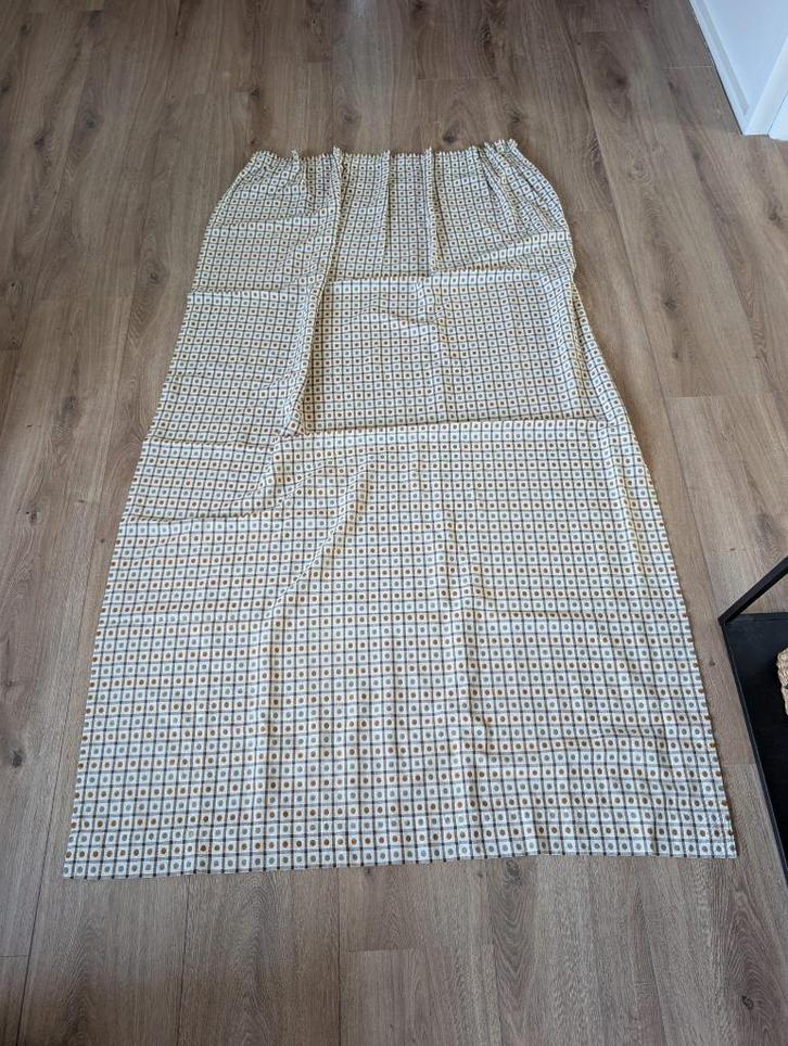 Set van 4 vintage gordijnen – retro geometrisch, Huis en Inrichting, Stoffering | Gordijnen en Lamellen, Gebruikt, 150 tot 200 cm