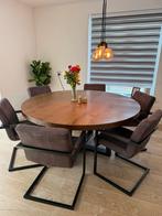 Massieve Eettafel 160 cm met Velvet Stoelen, Rond, Ophalen of Verzenden, Zo goed als nieuw, Vijf personen of meer