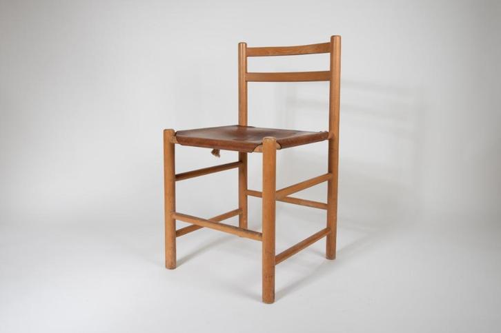 eetkamerstoel, ate van Apeldoorn, jaren 70, Huis en Inrichting, Stoelen, Gebruikt, Eén, Hout, Leer, Bruin, Ophalen of Verzenden