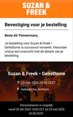 2x tickets Suzan & Freek veldplaatsen 23 mei 2026, Twee personen, Mei