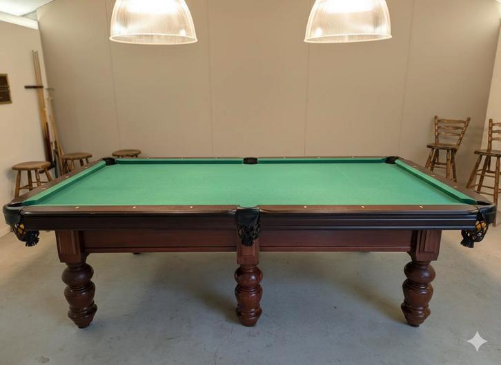 Luxe 9ft Pooltafel, Leisteen,Massief Hout, Super aramith pro, Sport en Fitness, Biljarten en Poolen, Zo goed als nieuw, Pooltafel