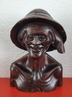 Bali houtsnijwerken buste oudere man, Ophalen of Verzenden