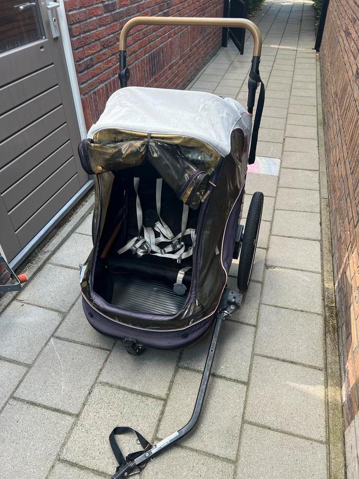 Bobike 2-in-1 Fietskar/Wandelwagen - Zwart/Bruin - Gebruikt, Fietsen en Brommers, Fietsaccessoires | Aanhangers en Karren, Gebruikt