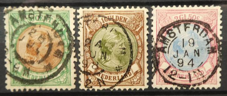 1893 Wilhelmina 45-47 gebruikt (B34-10), Postzegels en Munten, Postzegels | Nederland, Gestempeld, T/m 1940, Verzenden