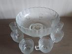 Vintage glazen bowlschaalset met 6 glazen kopjes, Glas, Schaal of Schalen, Overige stijlen, Gebruikt