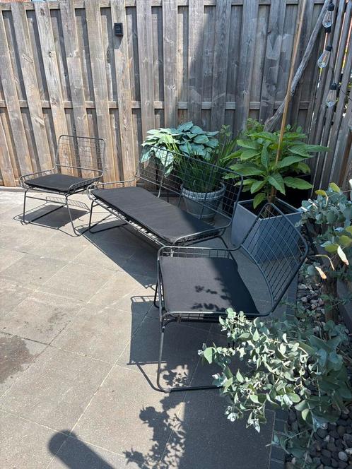 Leuke tuinset 2x draadstoel 1x draadbank dennis met kussens, Tuin en Terras, Tuinsets en Loungesets, Gebruikt, Overige materialen