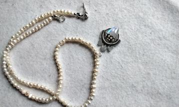 Uniek Zeldzame ketting Parels Maansteen Hanger Zilver 925 beschikbaar voor biedingen