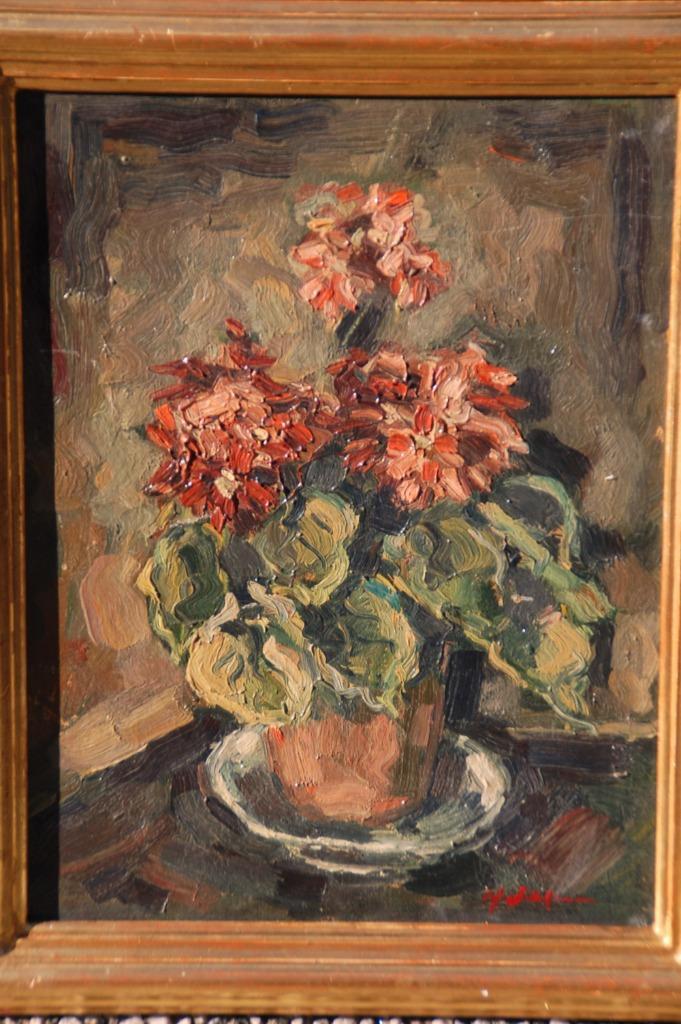 Schilderij/Bloeiende bloem / op mahonie paneel, Antiek en Kunst, Kunst | Schilderijen | Modern, Ophalen of Verzenden