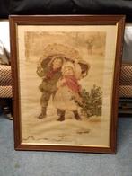Oude prent ,kinderen in sneeuw, Antiek en Kunst, Kunst | Schilderijen | Klassiek, Ophalen