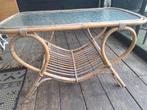 vintage bamboe salontafeltje met de originele glasplaat, Ophalen, Gebruikt, 50 tot 100 cm, 50 tot 100 cm