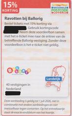 Ravotten bij Ballorig. 15% korting. Postcodeloterij bon., Drie personen of meer, Kortingskaart