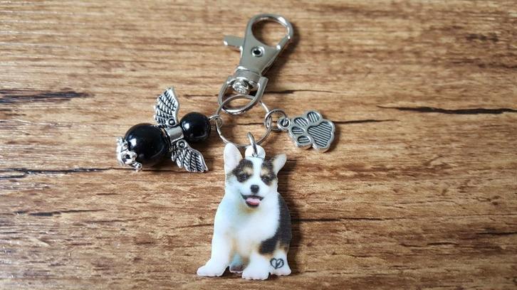 Sleutelhanger Corgi pup Puppy met beschermengeltje, Verzamelen, Sleutelhangers, Nieuw, Dier of Natuur, Verzenden