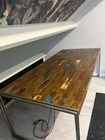 Mooie grote houten eettafel met stalen poten 220x101x80cm, Ophalen, 200 cm of meer, 50 tot 100 cm, Zo goed als nieuw