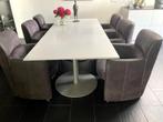 6 Eetkamerstoelen  op (parket)wieltjes €500,00, Ophalen, Gebruikt, Vijf, Zes of meer stoelen, Stof