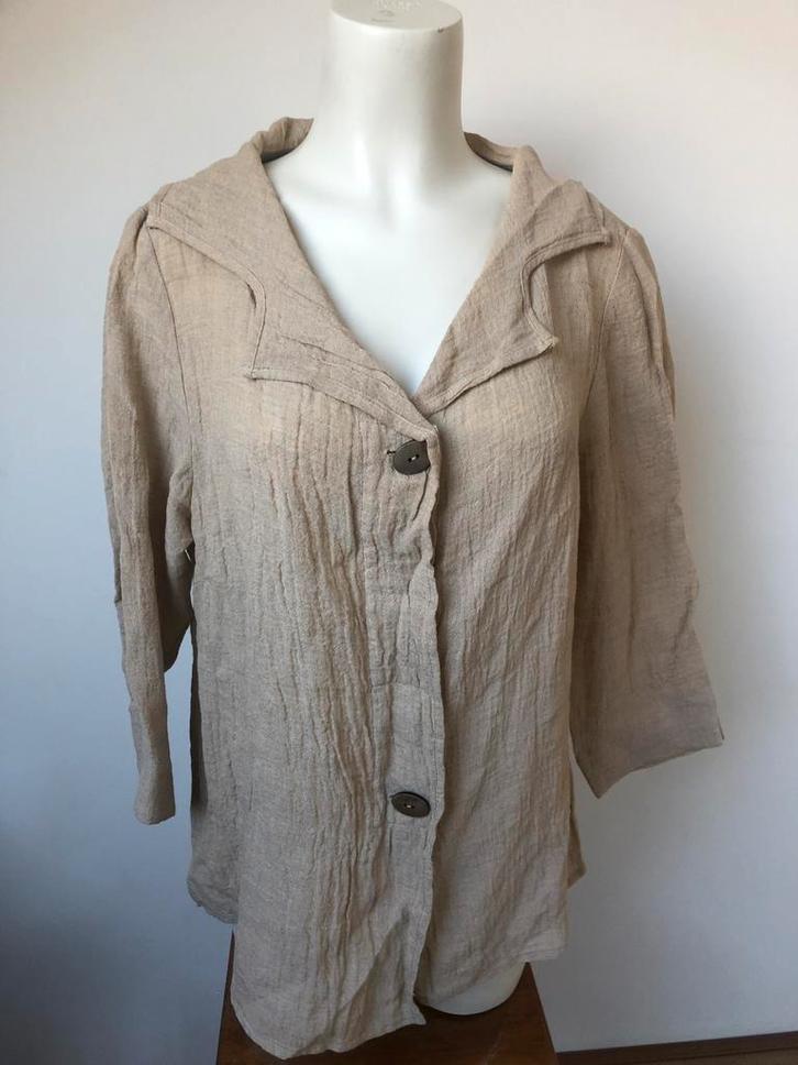 Sulu kerstin bernecker linnen beige blouse jasje 42, Kleding | Dames, Blouses en Tunieken, Zo goed als nieuw, Maat 42/44 (L), Beige