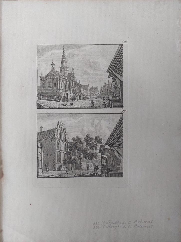 332-333 Bolwert - Bolsward Stadhuis + Hooghuis, Antiek en Kunst, Kunst | Etsen en Gravures, Ophalen of Verzenden