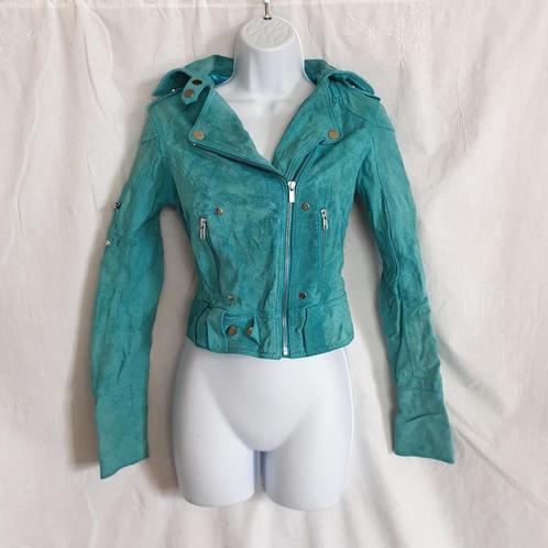 Stoere blauwe leren biker jas. Mt Mt S Merk Goosecraft Biker, Kleding | Dames, Jassen | Zomer, Zo goed als nieuw, Maat 38/40 (M)
