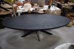 Zwarte ovale eettafel metaal mangohout 260x120 ovaal tafel, 200 cm of meer, 100 tot 150 cm, Metaal, Zo goed als nieuw