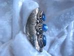 Prachtige Lange Zilveren Ring met 3 Labradoriet stenen en, Sieraden, Tassen en Uiterlijk, Antieke sieraden, Verzenden, Zilver
