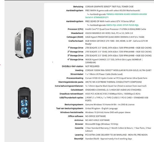 Game / Werkstation PC – i7, GTX 1080, Computers en Software, Desktop Pc's, Zo goed als nieuw, 4 Ghz of meer, HDD, SSD, 64 GB of meer